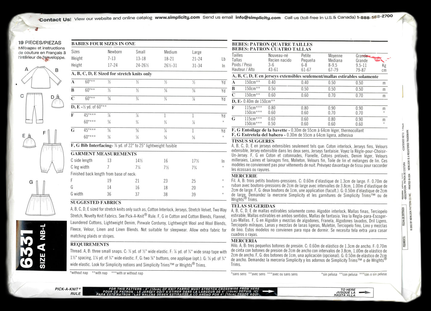 New Look 6331 Infants Top Leggings, Romper or Dress and Hat Sewing Pattern UNCUT Size NB S M L