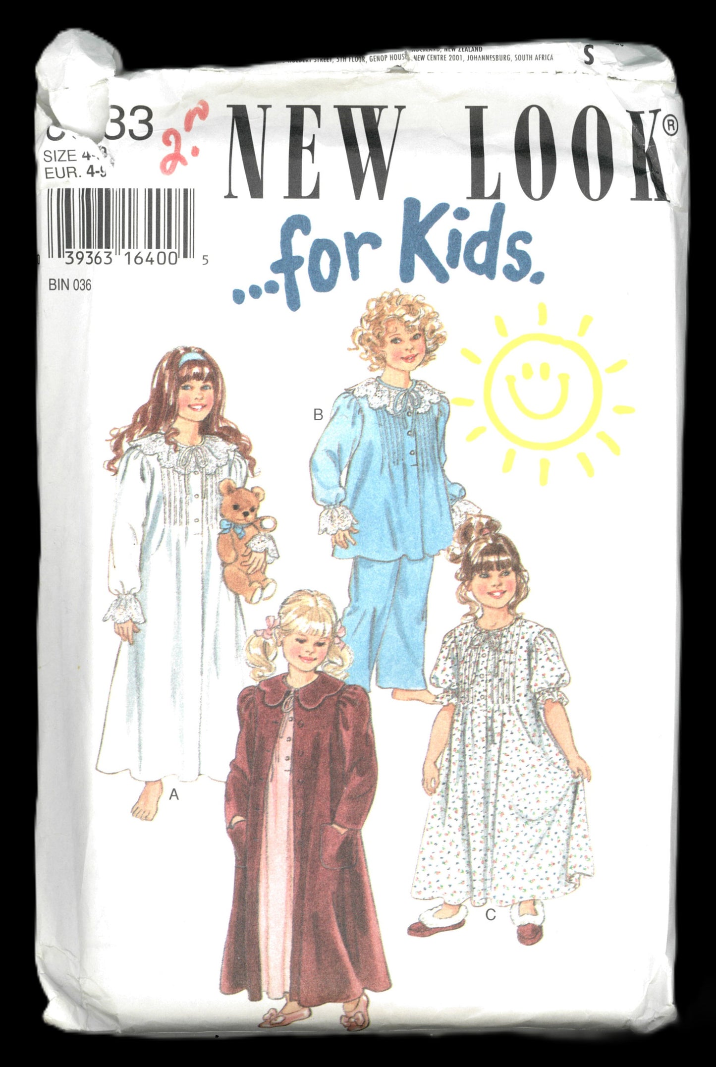 New Look 6333 Girls Nightgown, Pajama Tops Pants and Robe Sewing Pattern UNCUT Size  4 - 9