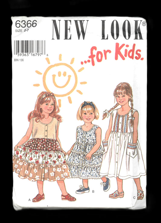 New Look 6366 Girls Tiered Dress Sewing Pattern UNCUT Size 2 - 7