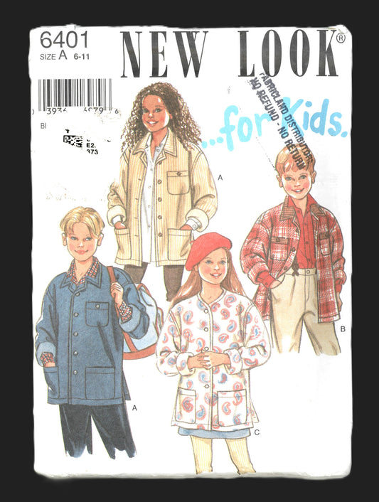 New Look 6401 Boys Girls Shirt Jacket Sewing Pattern UNCUT Size 6 - 11
