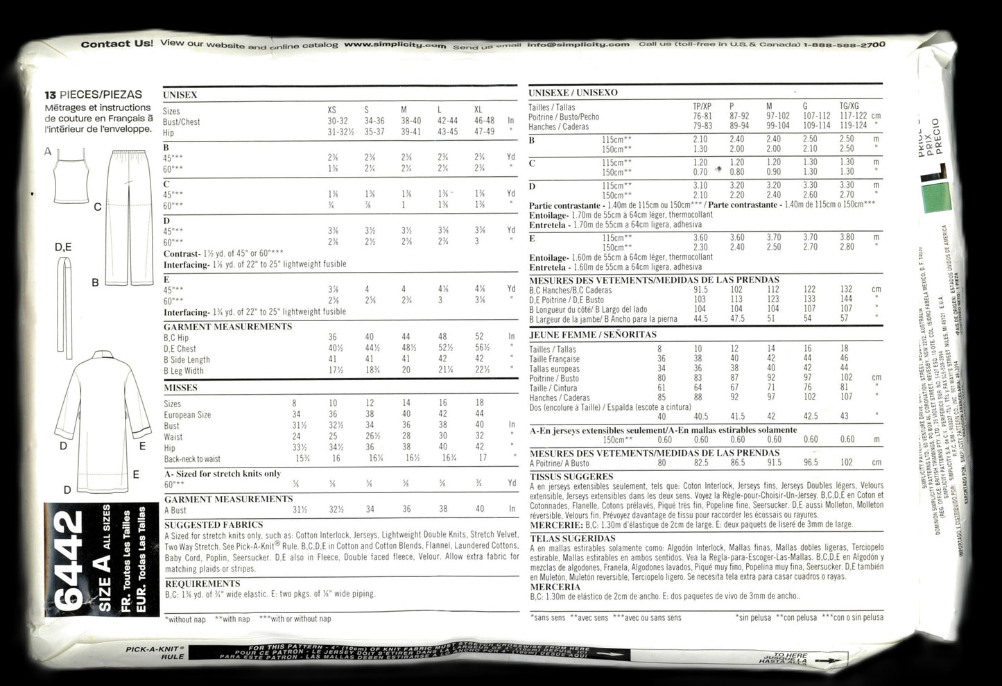 New Look 6442 Unisex, Misses and Mens Robe and Pajama Pants and Misses Only Camisole Sewing Pattern - UNCUT - Size XS S M L XL