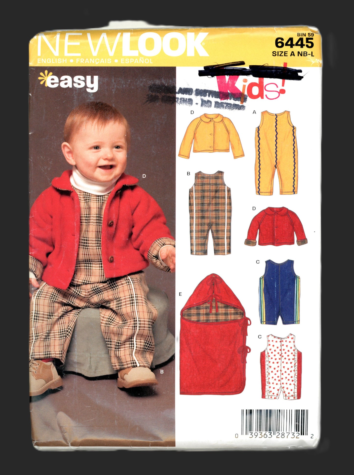 New Look 6445 Infants Romper, Jacket, and Bunting Sewing Pattern UNCUT  Size NB S M L