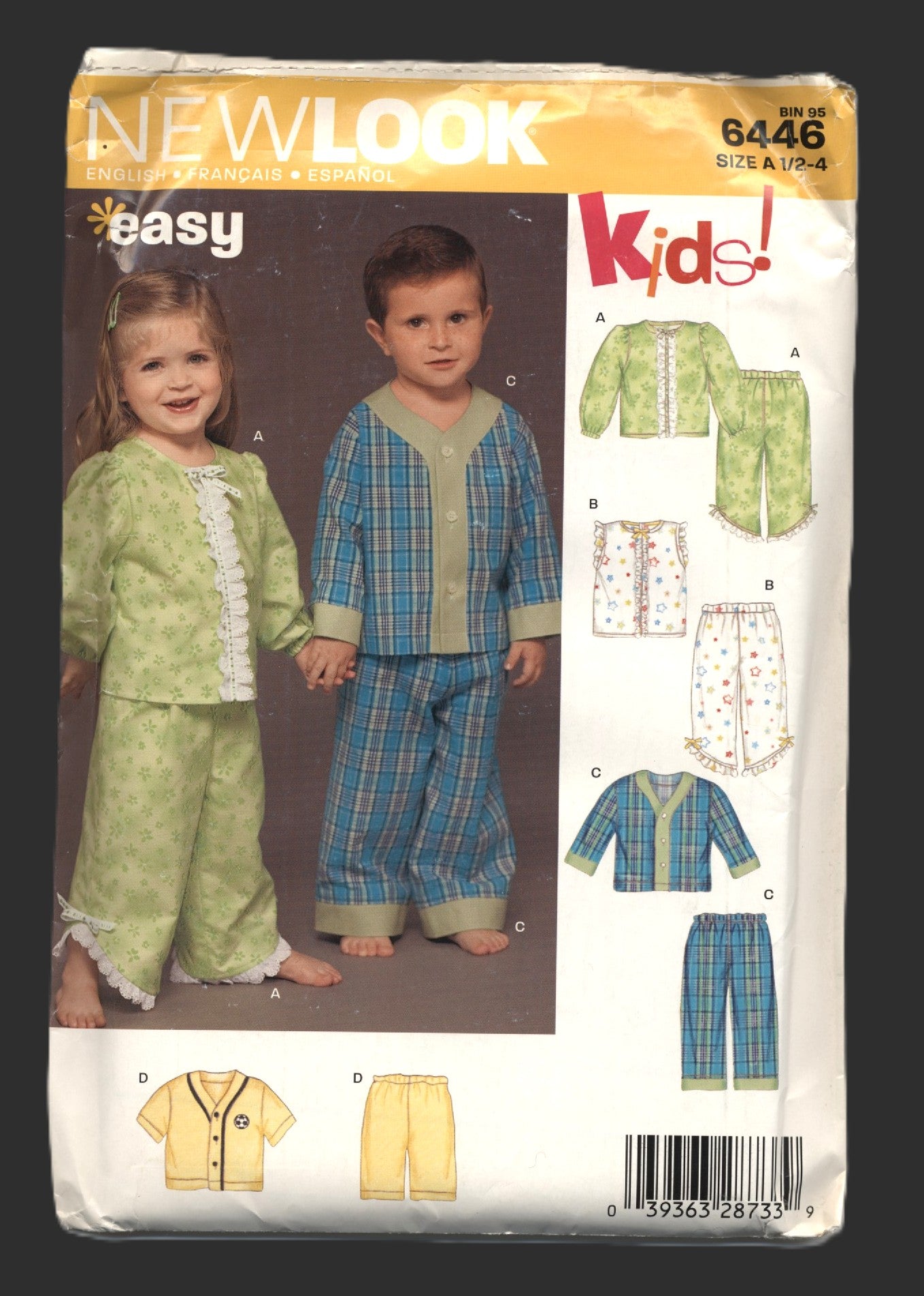 New look 6446  Infants and Toddlers Pajama Top and Pants Sewing Pattern UNCUT Size NB 1/2 1 2 3 4