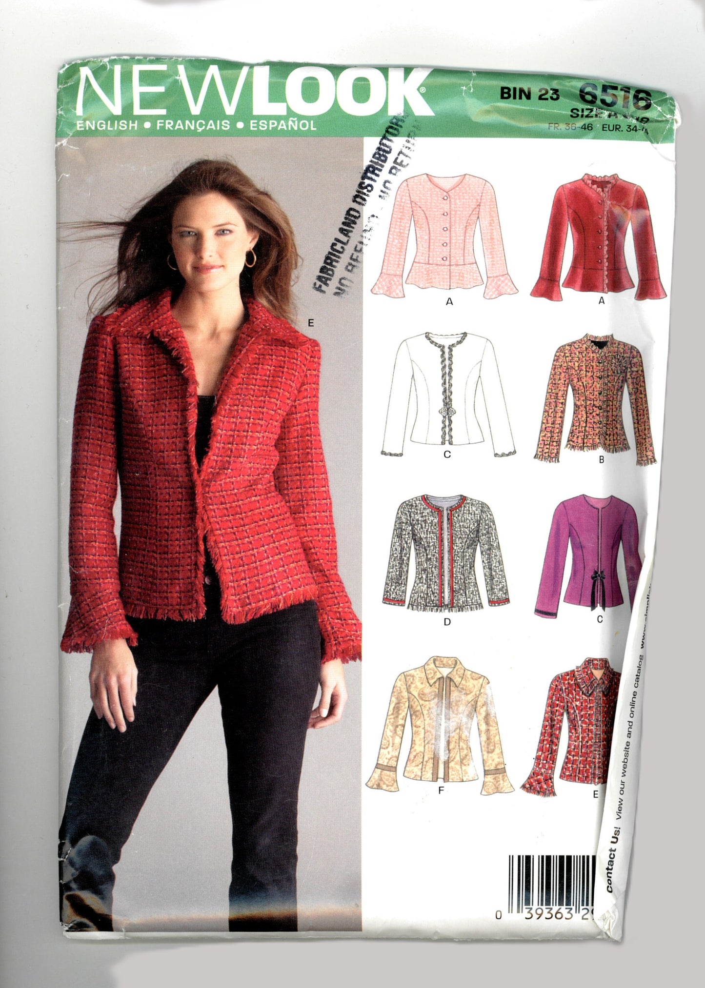 New Look 6516 Misses Jacket  Sewing Pattern UNCUT Size 8 - 18