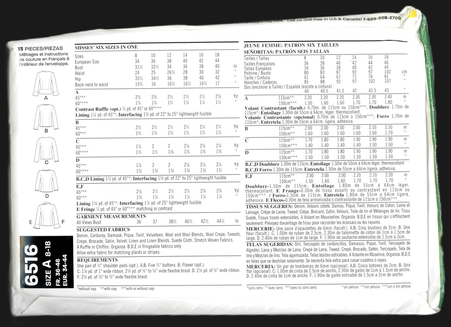 New Look 6516 Misses Jacket  Sewing Pattern UNCUT Size 8 - 18