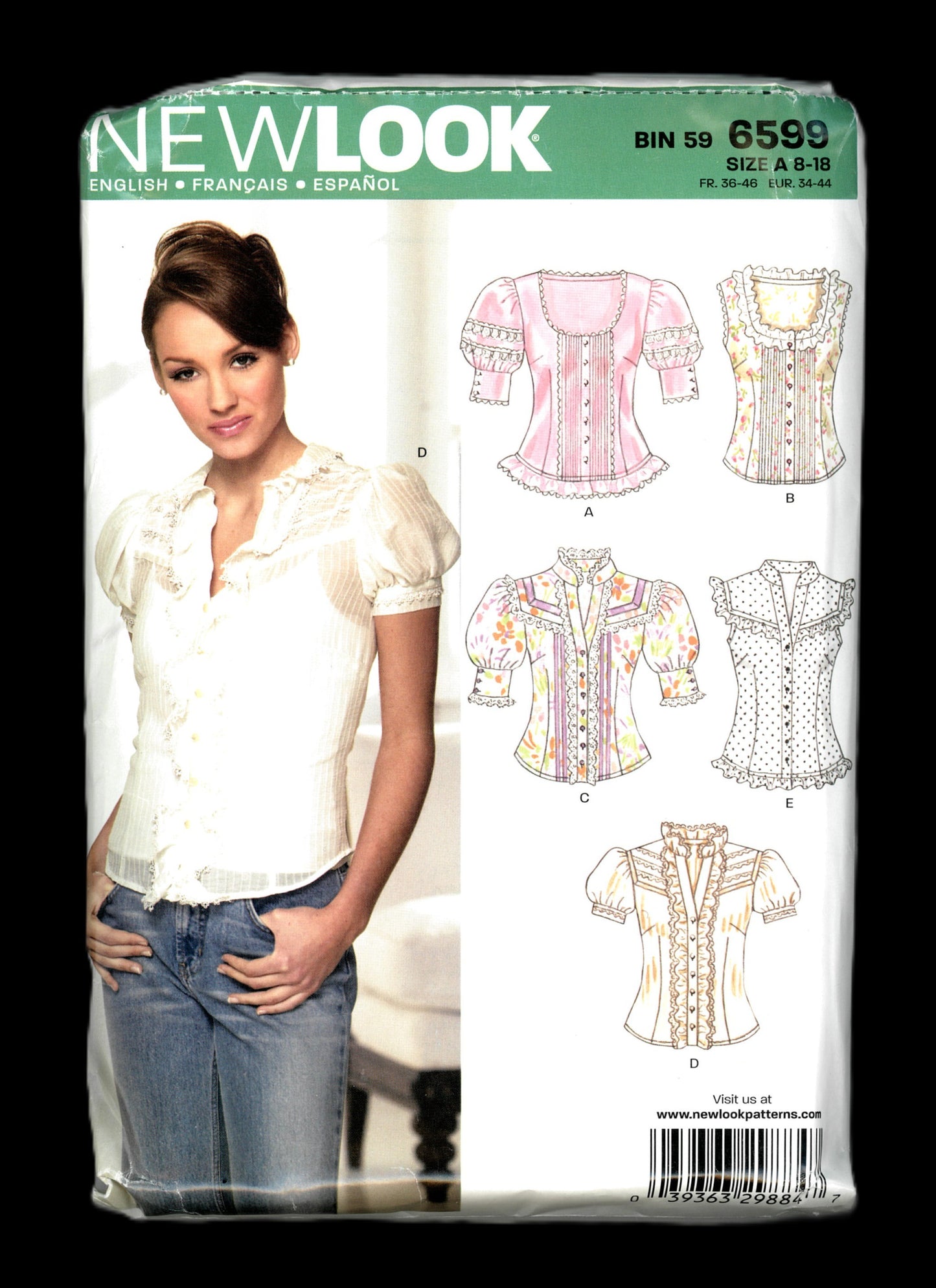 New Look 6599 Misses Blouse Sewing Pattern UNCUT - Size 8 - 18
