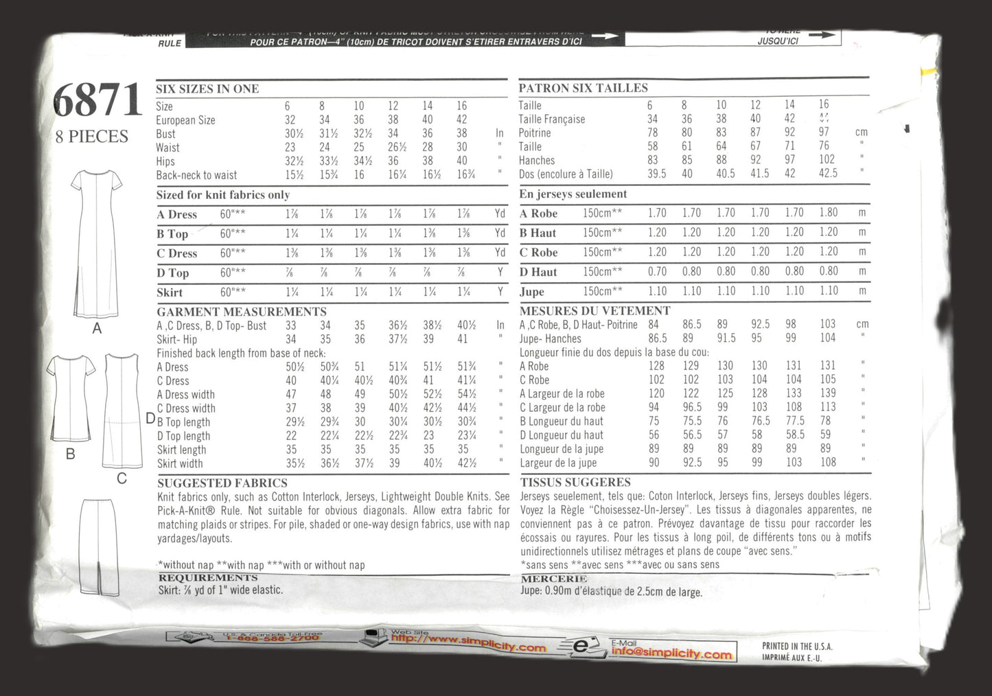 New Look 6871 Misses Dress Top and Skirt Sewing Pattern UNCUT - Size 6 - 16