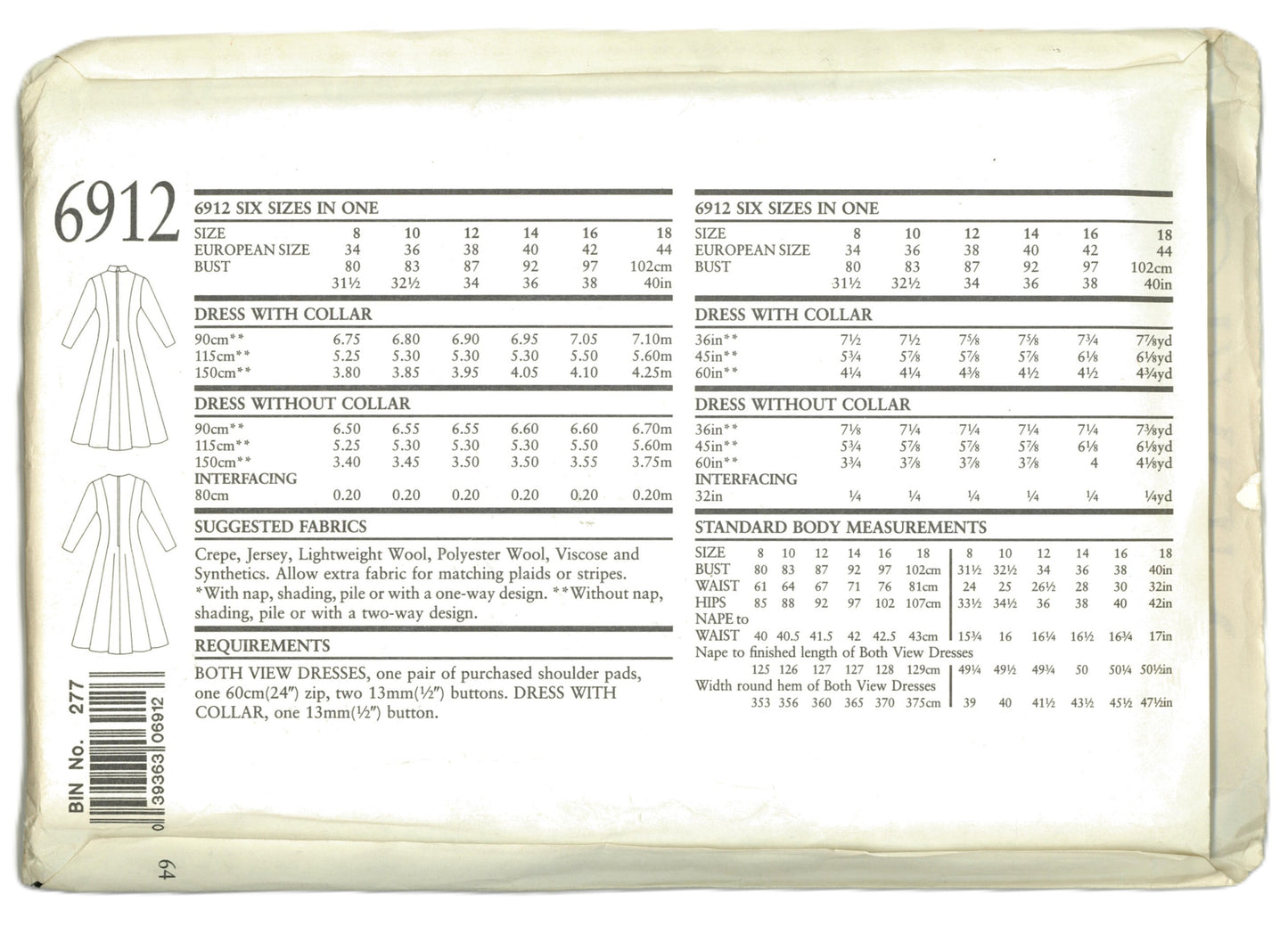 New Look 6912 Misses Dress Sewing Pattern - UNCUT - Size 8 - 18