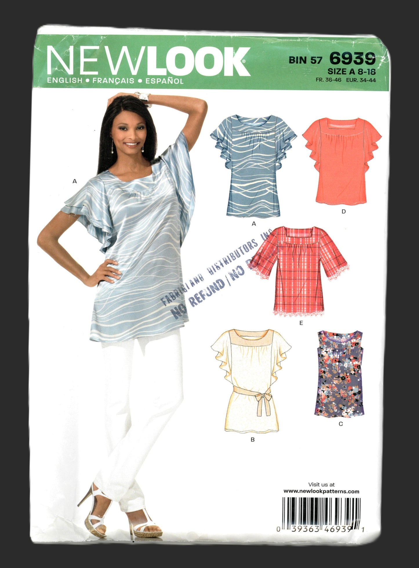 New Look 6939 Misses Tunic or Top with Neckline and Sleeve Variations Sewing Pattern UNCUT - Size 8 - 18