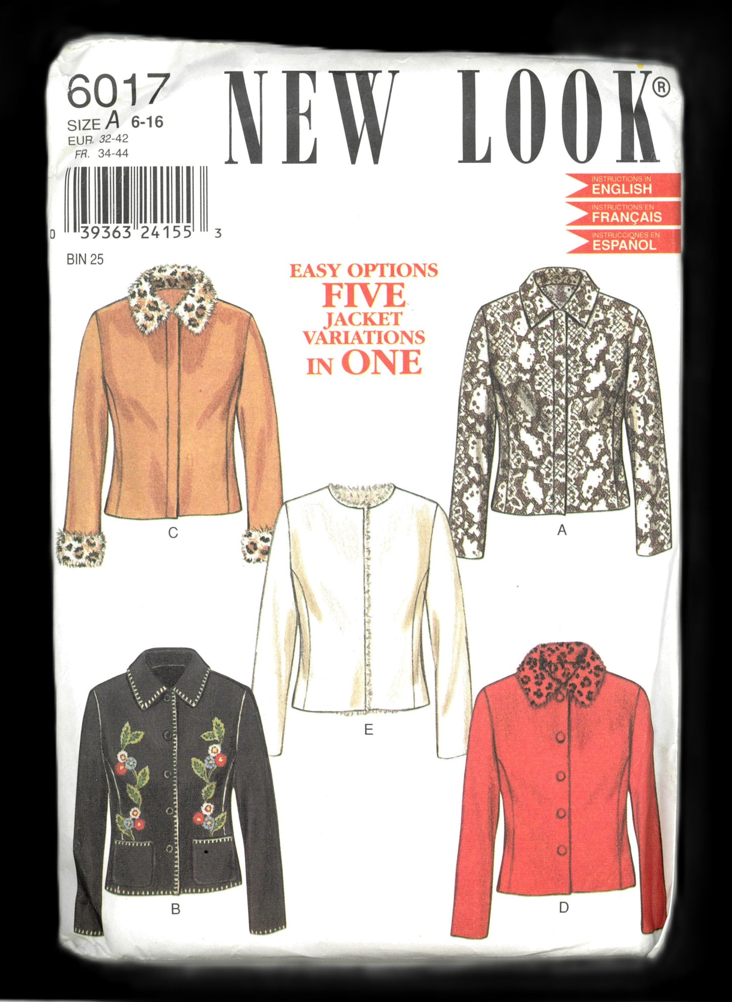 New Look 6017 Misses Jacket Sewing Pattern UNCUT Size 6 - 16