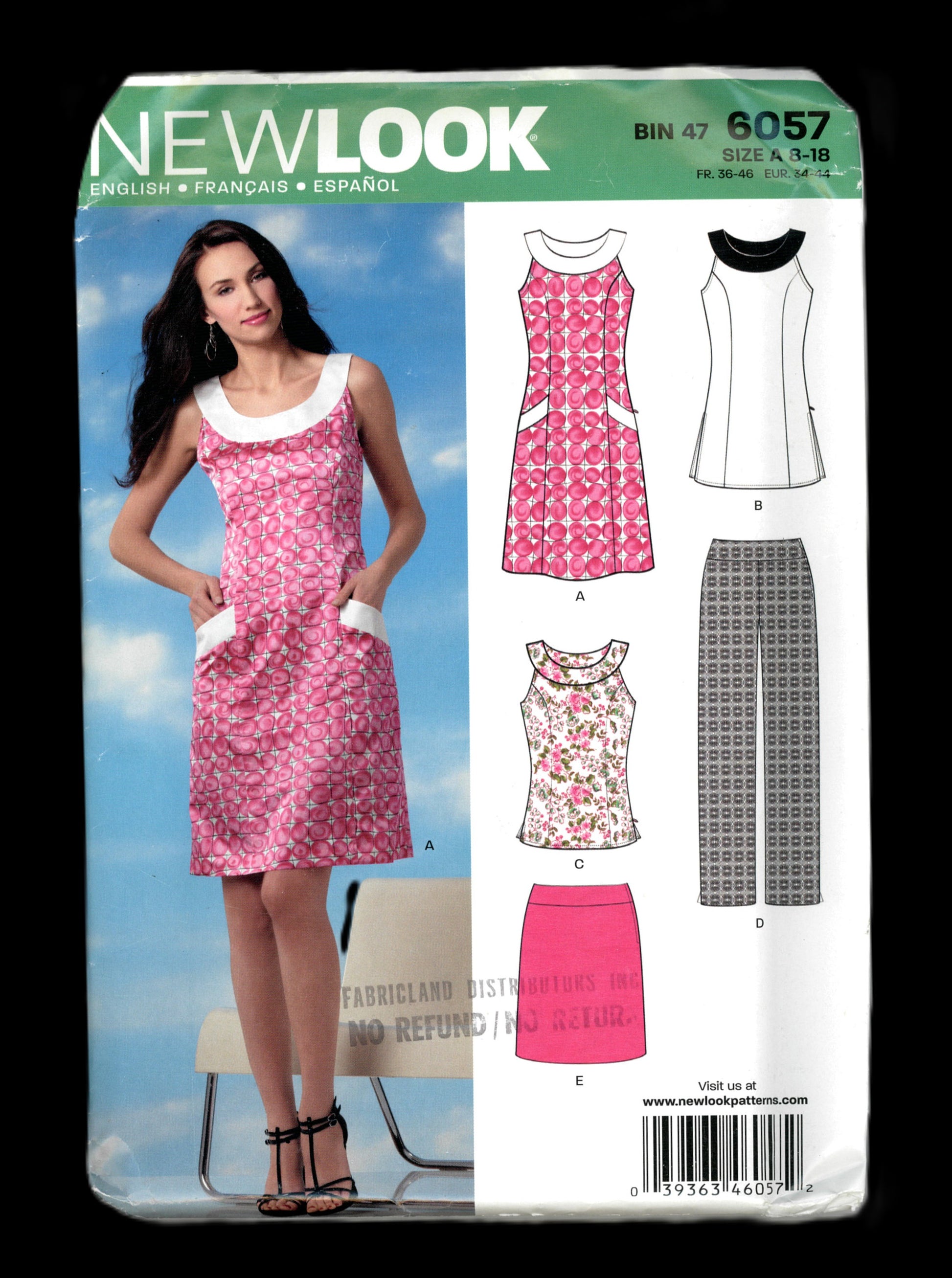 New Look 6057 Misses' fit Dress, Tunic or Top and Skirt. Sewing Pattern - UNCUT - Size 8 - 18