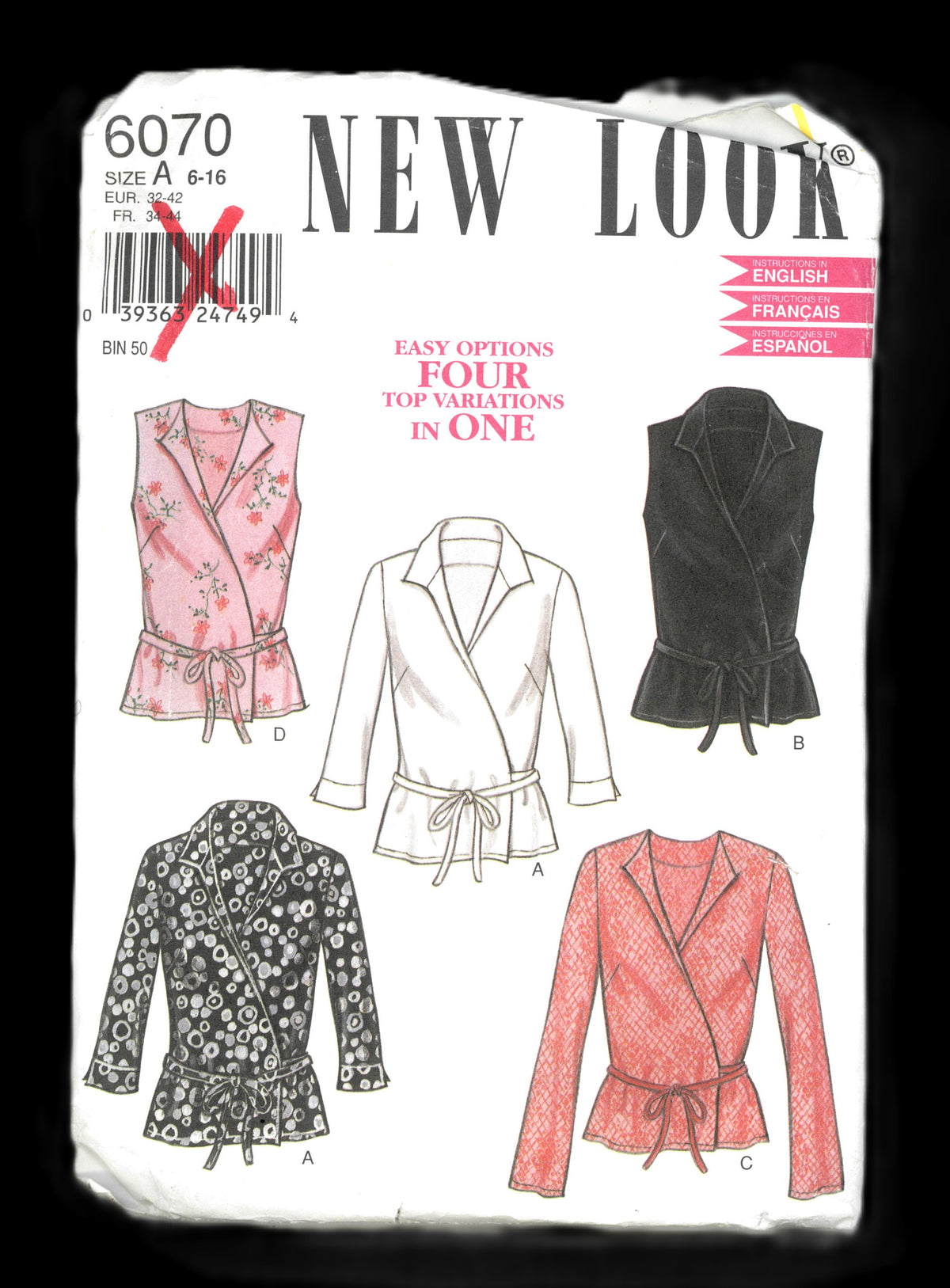 New Look 6070 Misses Tops Sewing Pattern UNCUT - Size 6 - 16