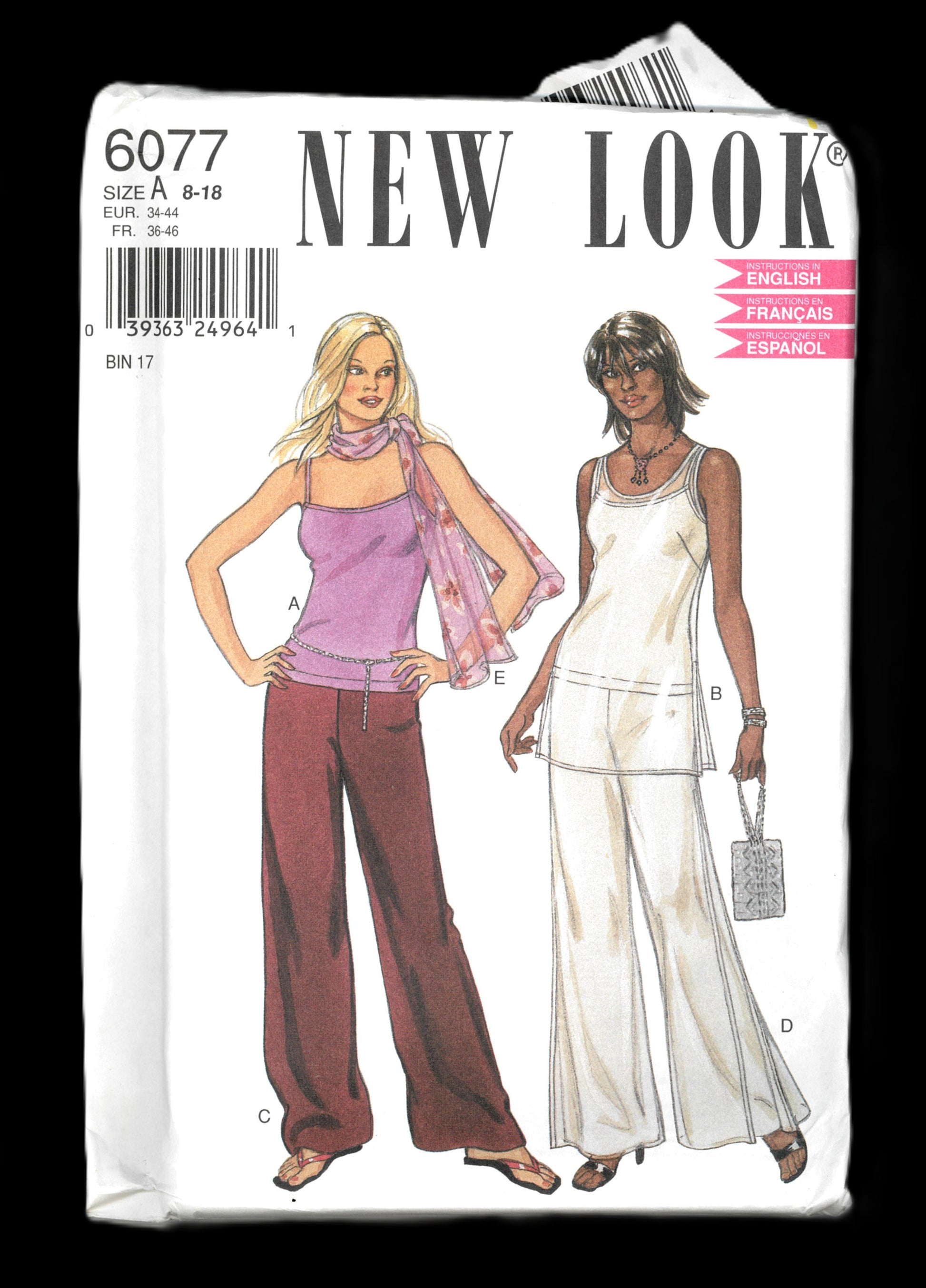New Look 6077  Misses Top and Pants Sewing Pattern UNCUT - Size 8 - 18