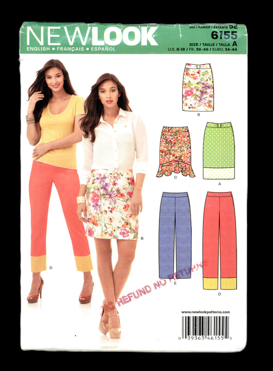 New Look 6155 Misses Pants and Skirt Sewing Pattern - UNCUT - Size 8 - 18