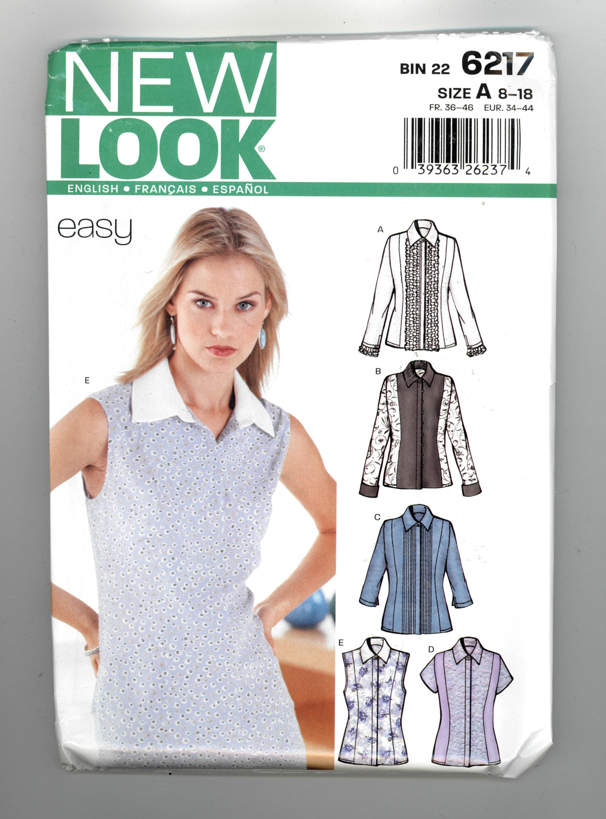 New Look 6217 Misses Tops Pattern UNCUT - Size 8 - 18 Sleevelesss Tops ...