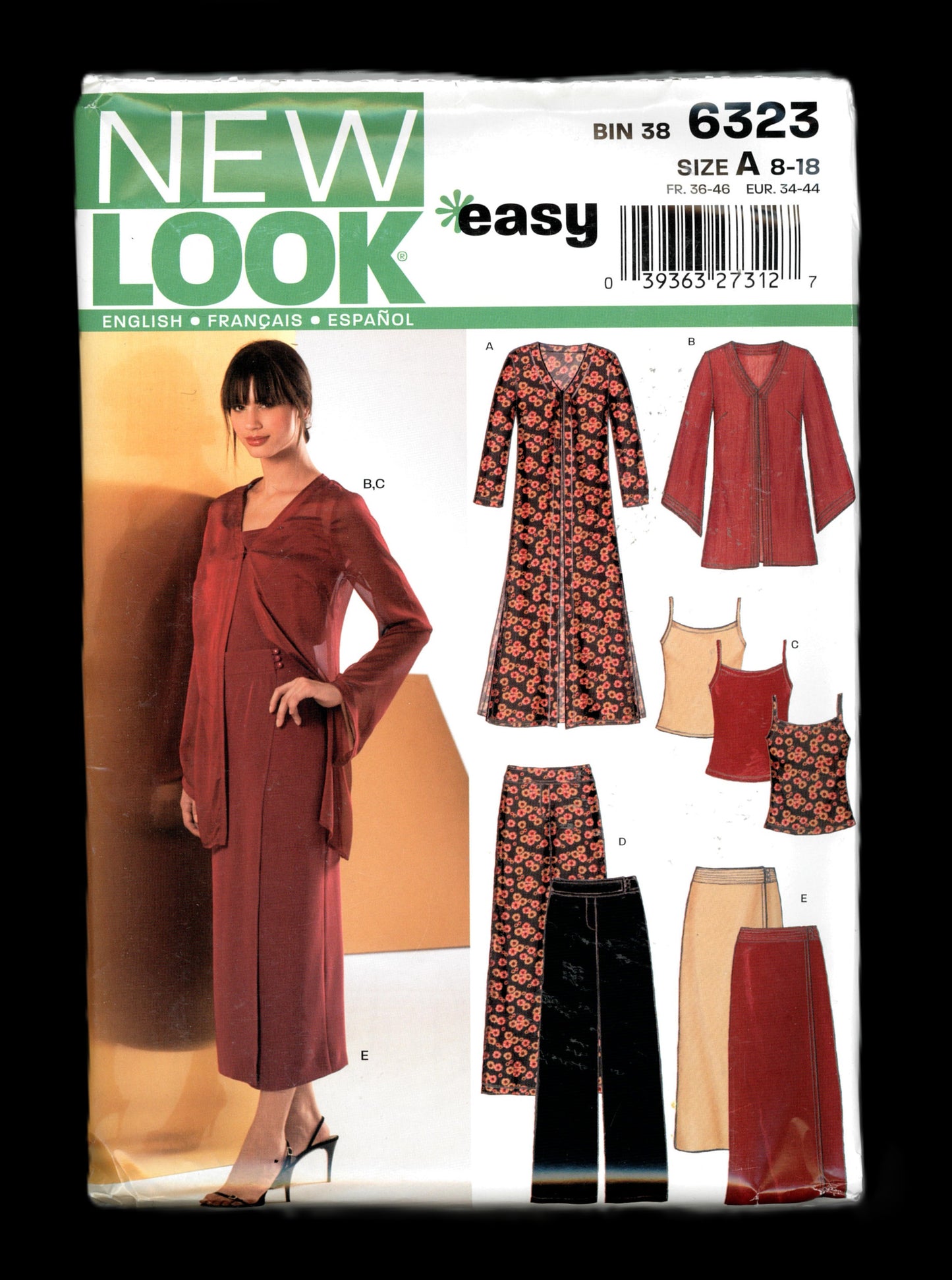 New Look 6323 Misses Duster Jacket Top Pants and Skirt Sewing Pattern&nbsp;  Size 8 - 18