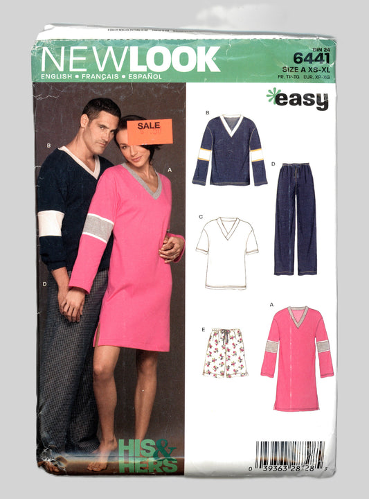 New Look 6441 Unisex Misses and Men's Loungewear Tops and Pants Sewing Pattern