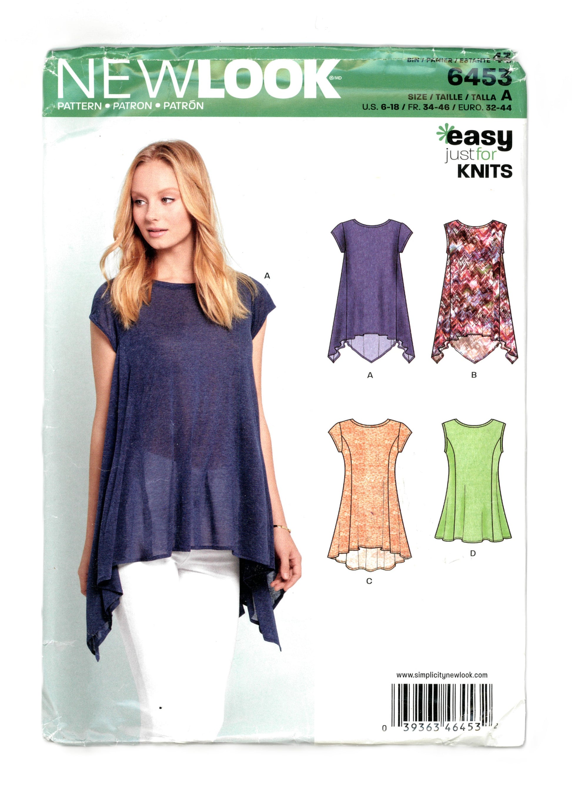 New Look 6453 Misses KNit Tops Sewing Pattern  - UNCUT - Size 6  - 18