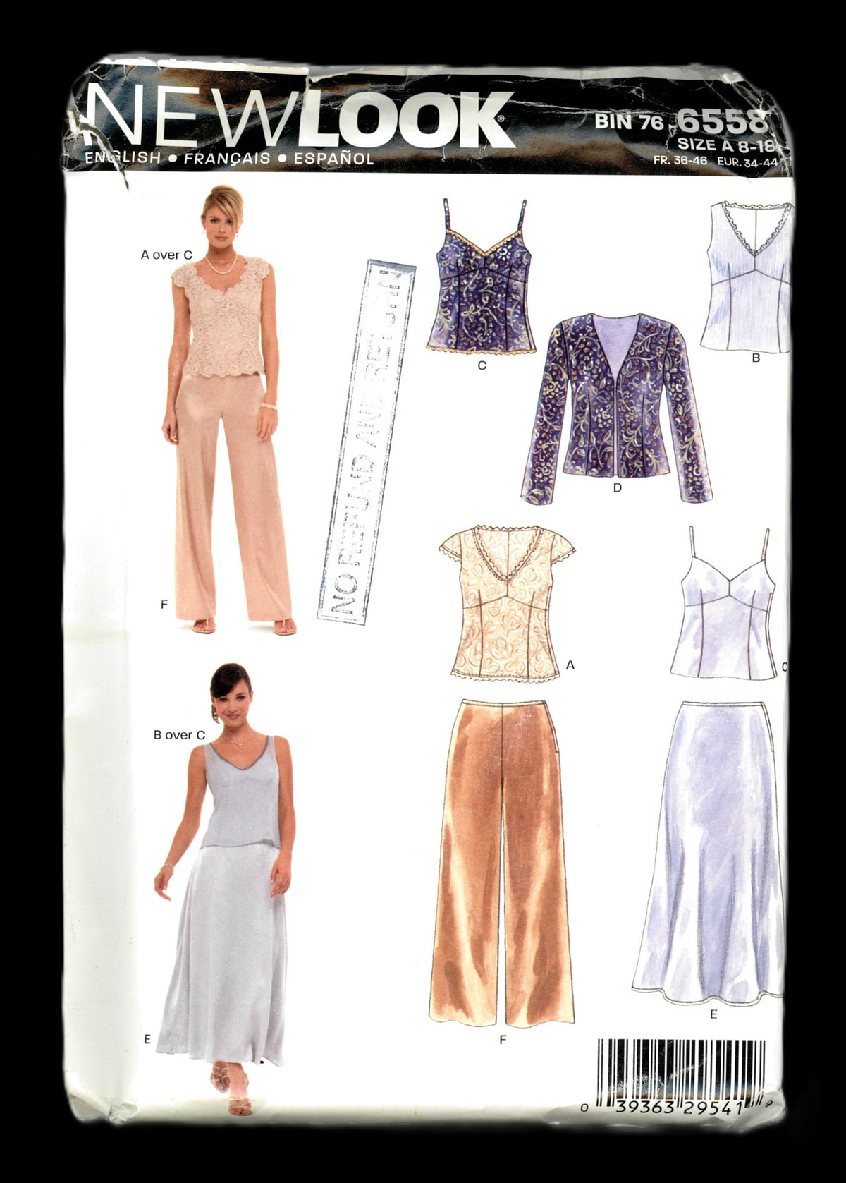 New Look 6558 Misses Special Occasion Top, Camisole, Jacket, Skirt and Pants Sewing Pattern  - UNCUT - Size 8 - 18