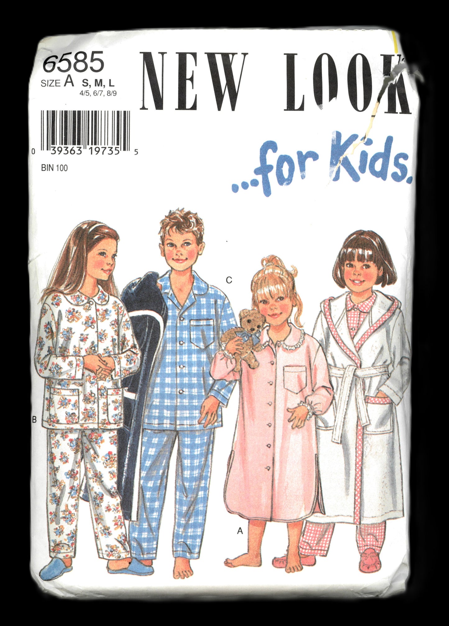 New Look 6585 Girls Boys Pajamas Top and Pants Nightgown and Robe Sewing Pattern UNCUT Size S M L