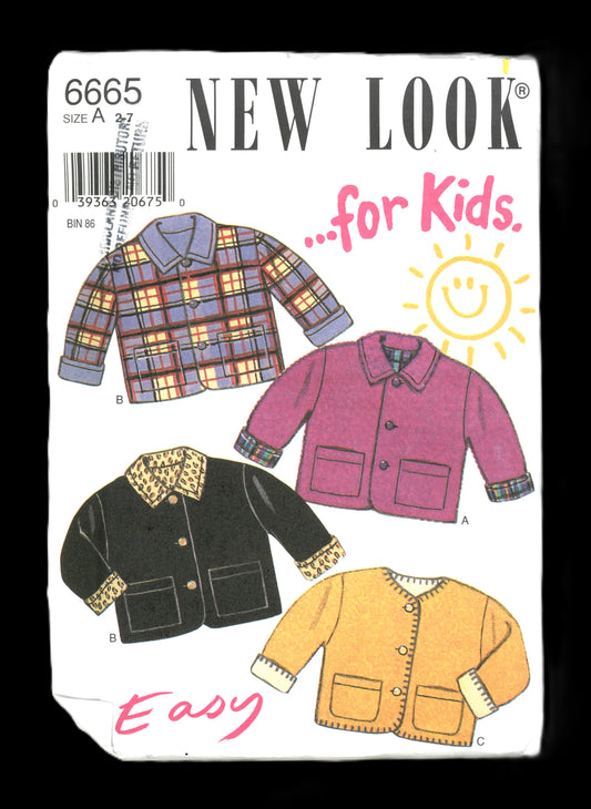 New Look 6665 Boys Girls Jacket Sewing Pattern UNCUT Size 2 - 7