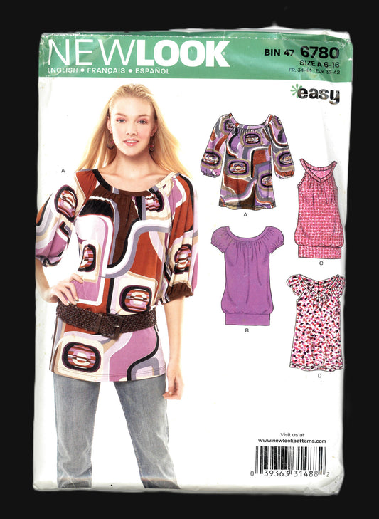 New Look 6780 Misses Tops Sewing Pattern UNCUT - Size 6 - 16