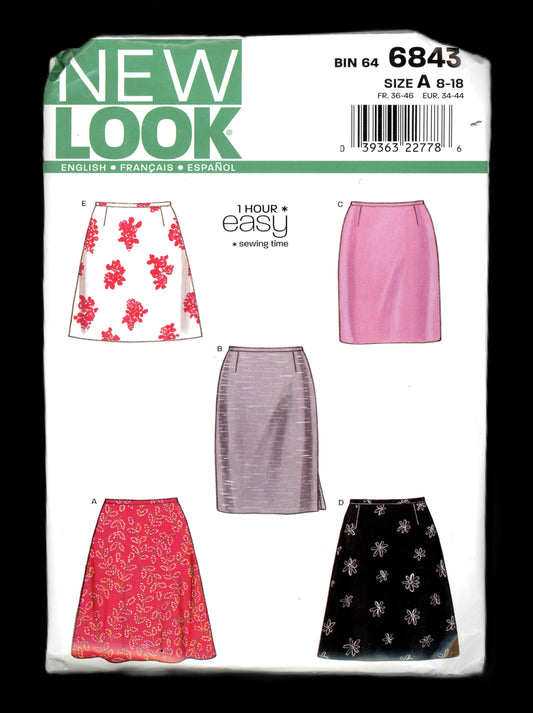 New Look 6843  Misses Skirt Sewing Pattern - UNCUT - Size 8 - 18