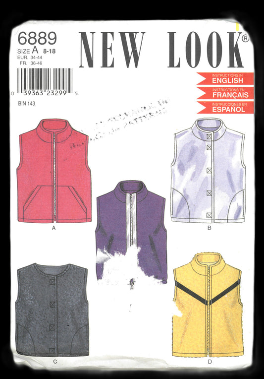 New Look 6889 Misses Vest Sewing Pattern UNCUT Size 8 - 18