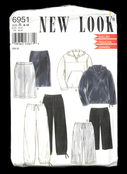 New Look 6951 Misses Hoodie Pants and Skirt Sewing Pattern - UNCUT - Size 8 - 18