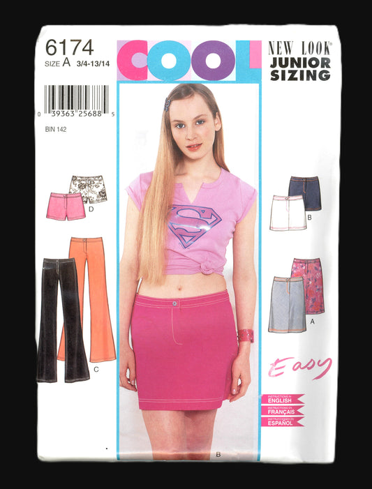 New Look Cool 6174 Junior Teens Pants Skirt and Shorts Sewing Pattern  UNCUT Size 3/4 - 13/14