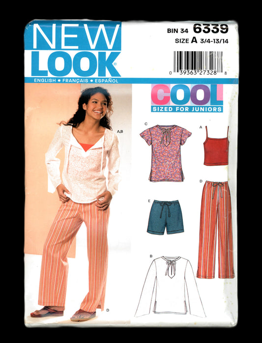 New Look Cool 6339 Junior Teens Tops Pants and Shorts Sewing Pattern  UNCUT Size 3/4 - 13/14
