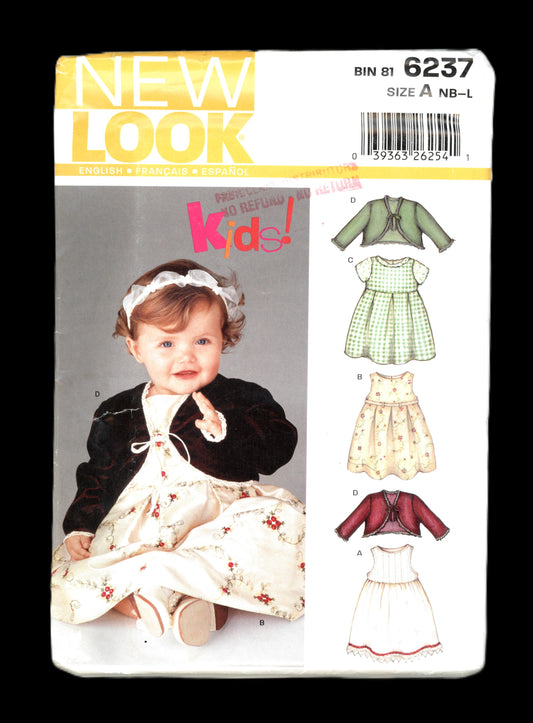New look 6237 Infants Dress and Jacket Sewing Pattern - UNCUT - Size NB - L