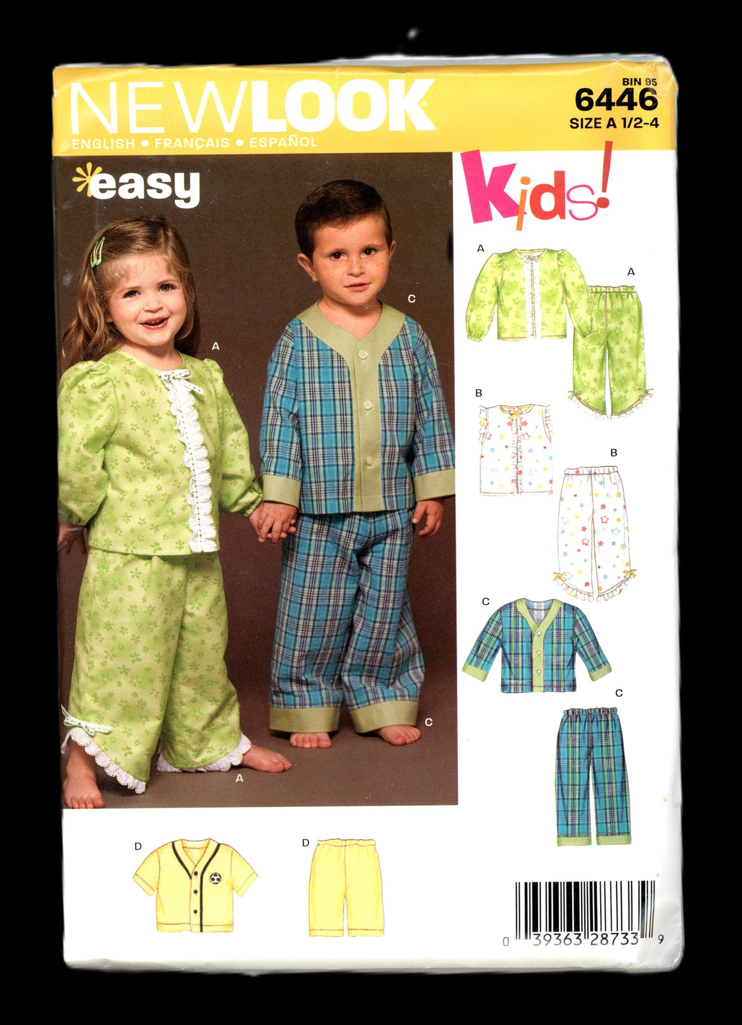 New look 6446 Toddlers Pajama Tops and Pants Sewing Pattern UNCUT Size 1/2 1 2 3 4