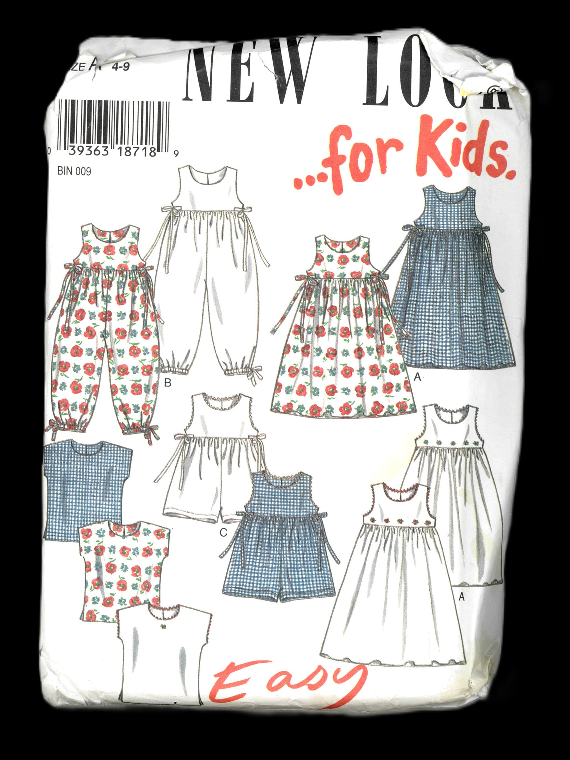 New look 6493 Girls Dress or Jumper, Romper in Long or Short Length and Top Sewing Pattern - UNCUT - Size 4 - 9