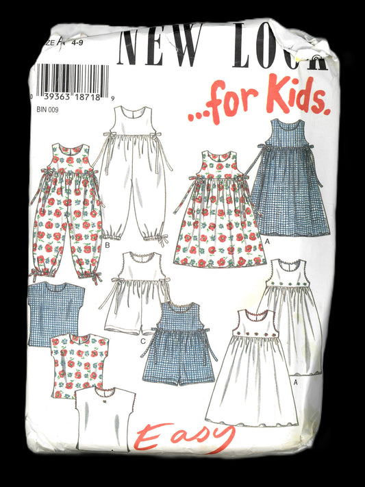 New look 6493 Girls Dress or Jumper, Romper in Long or Short Length and Top Sewing Pattern - UNCUT - Size 4 - 9