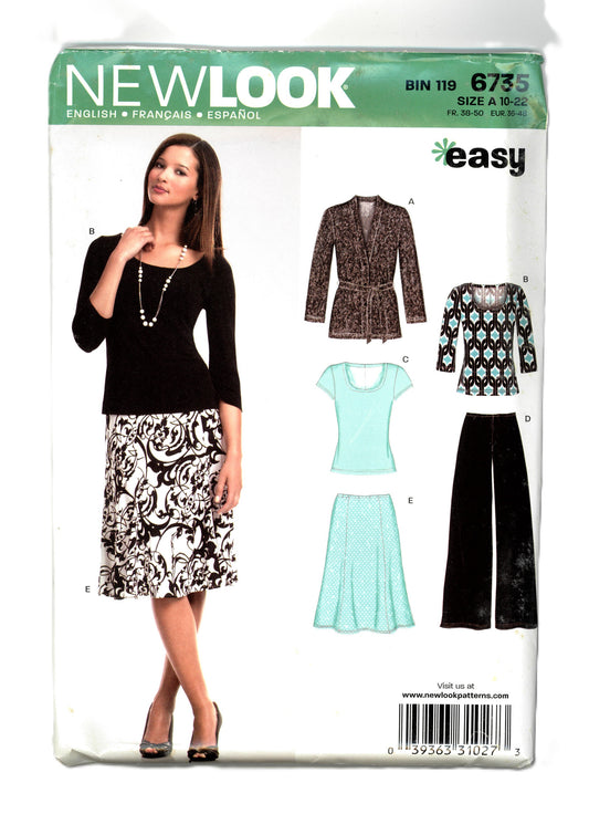 New look 6735 Easy Knit Cardigan, Tops, Pants and Skirt Sewing Pattern - UNCUT - Size 10- 22