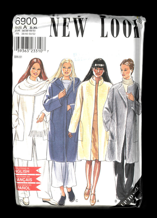 New look 6900 Misses Coat Sewing Pattern - UNCUT - Size  S M L XL