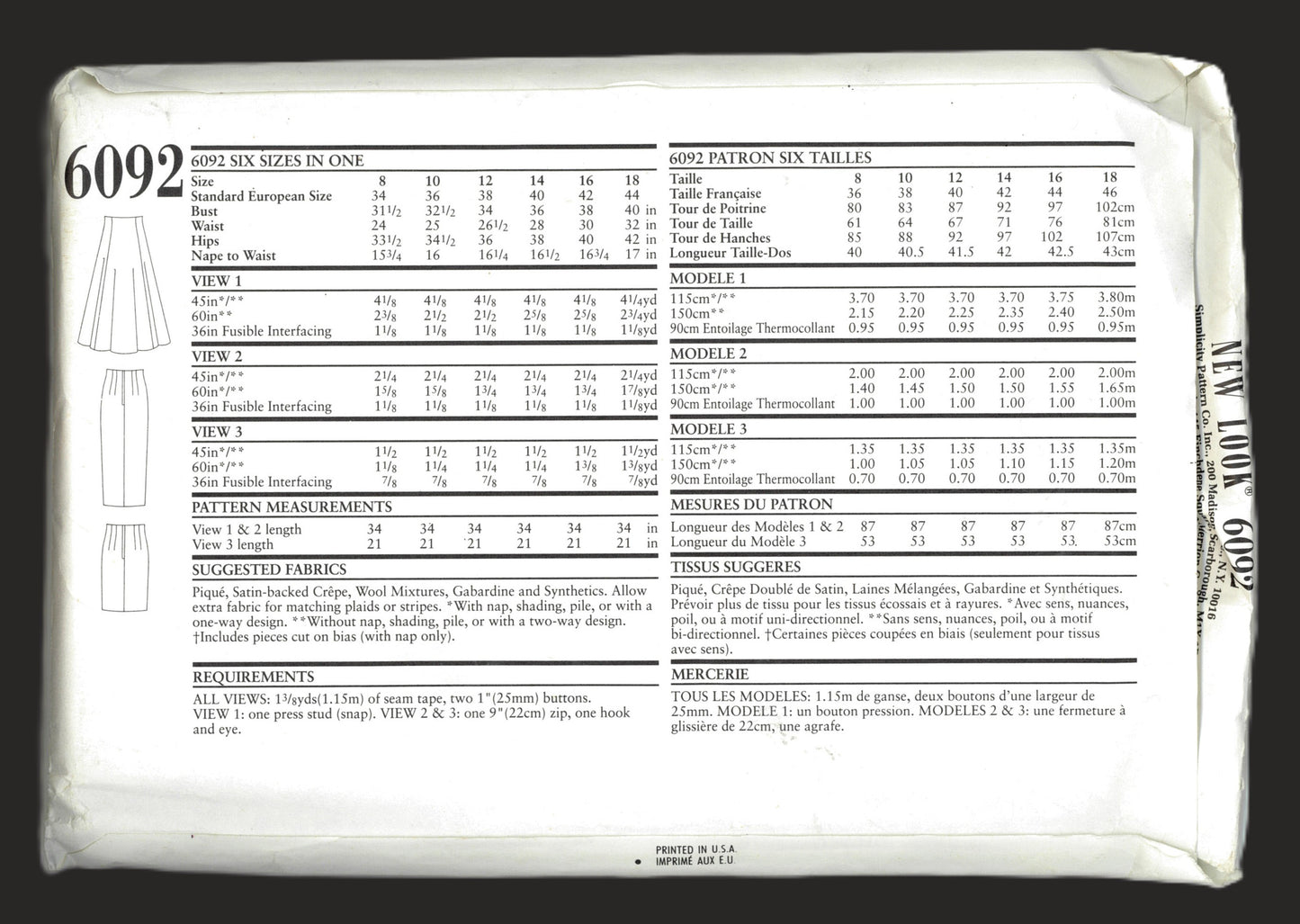 New Look 6092 Misses Skirt Sewing Pattern - UNCUT - Size 8 - 18