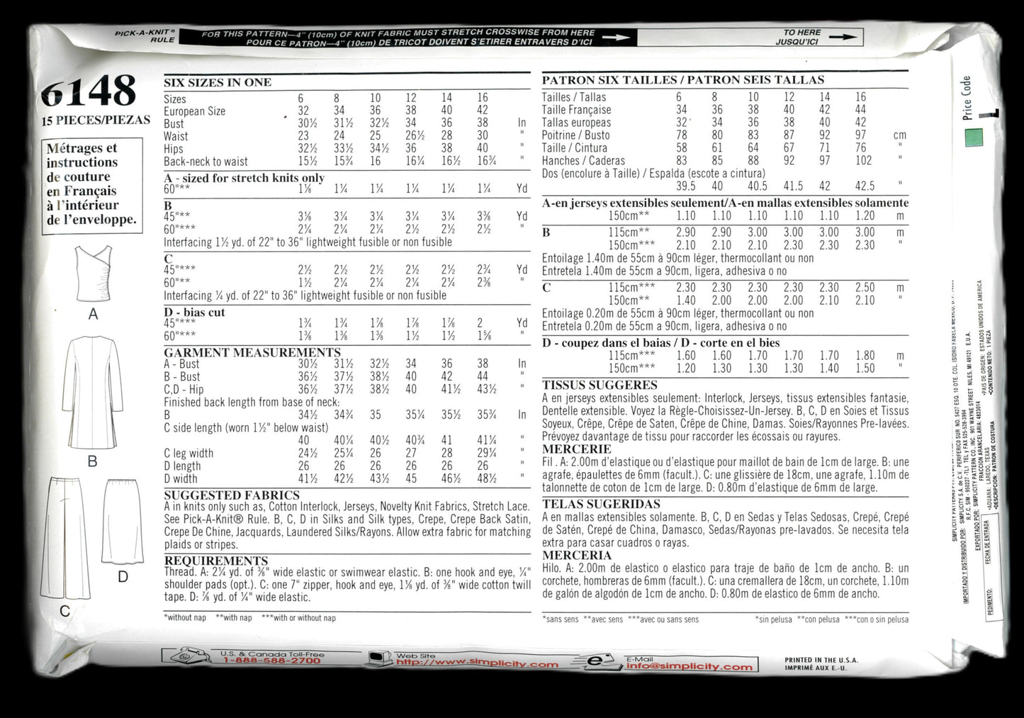 New Look 6148 Misses Jacket Top Skirt and Pants Sewing Pattern UNCUT - Size 6 - 16