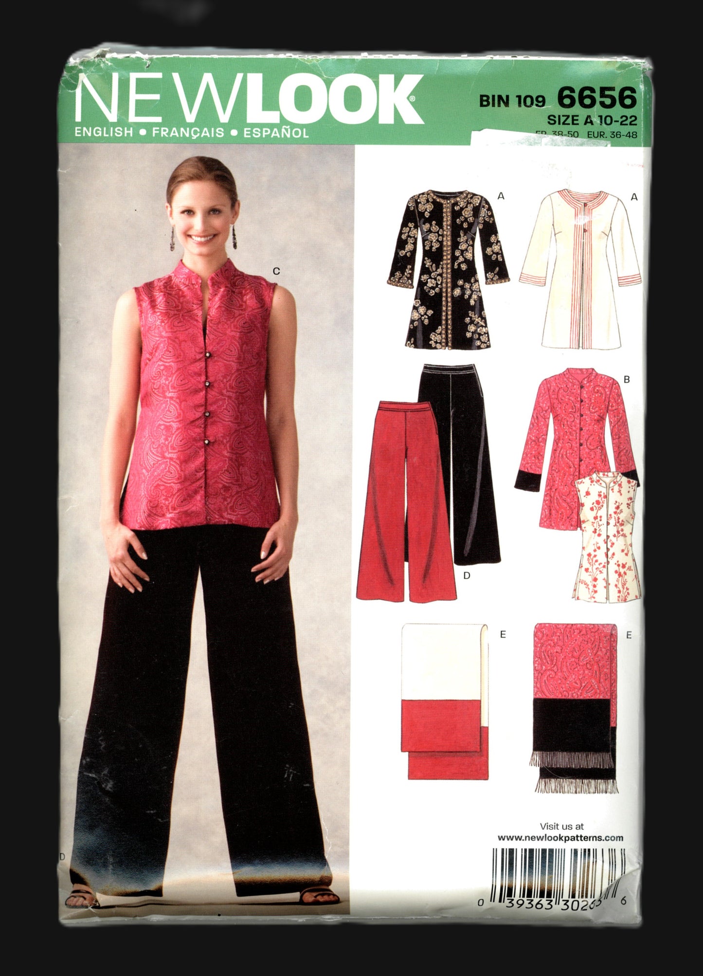 New Look 6656 Misses Jacket Pants Vest Scarf Sewing Pattern - UNCUT - Size 10 - 22