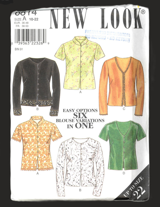 New Look 6814 Misses Tops Sewing Pattern UNCUT - Size 10 - 22