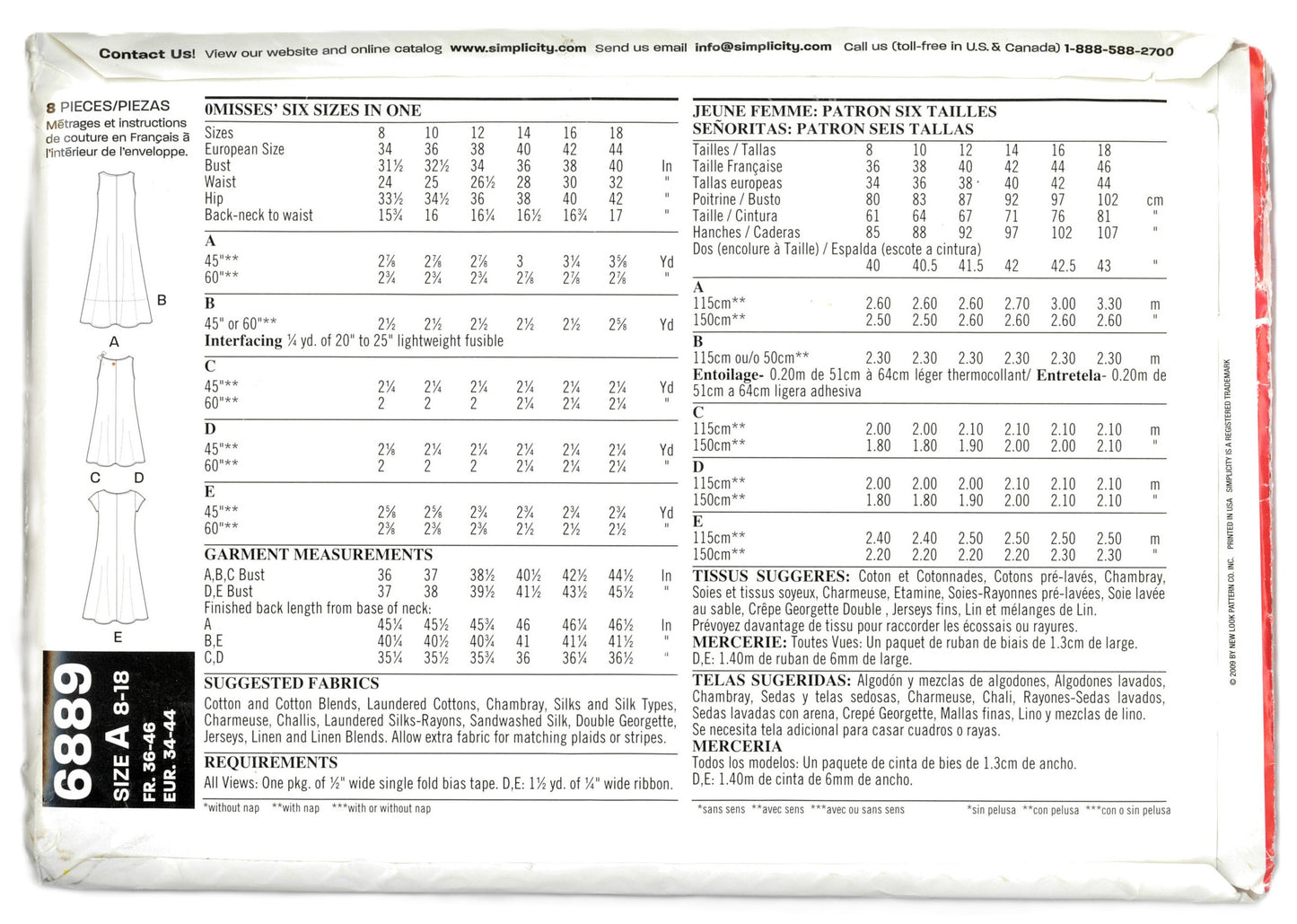 New Look 6889 Misses Dress Sewing Pattern - UNCUT - Size 8 - 18