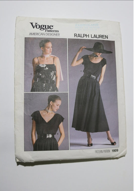 Vogue 1909 Ralph Lauren Misses Top and Skirt Sewing Pattern - UNCUT - 10