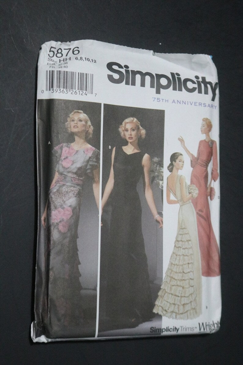 Simplicity 5876 Misses Evening Dress with Ruffle and Sleeve Variations Cummerbund and Bag Sewing Pattern  UNCUT  Size 6 8 10 12