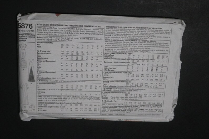 Simplicity 5876 Misses Evening Dress with Ruffle and Sleeve Variations Cummerbund and Bag Sewing Pattern  UNCUT  Size 6 8 10 12