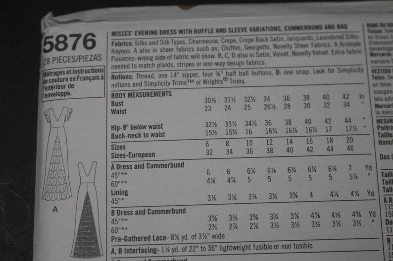 Simplicity 5876 Misses Evening Dress with Ruffle and Sleeve Variations Cummerbund and Bag Sewing Pattern  UNCUT  Size 6 8 10 12