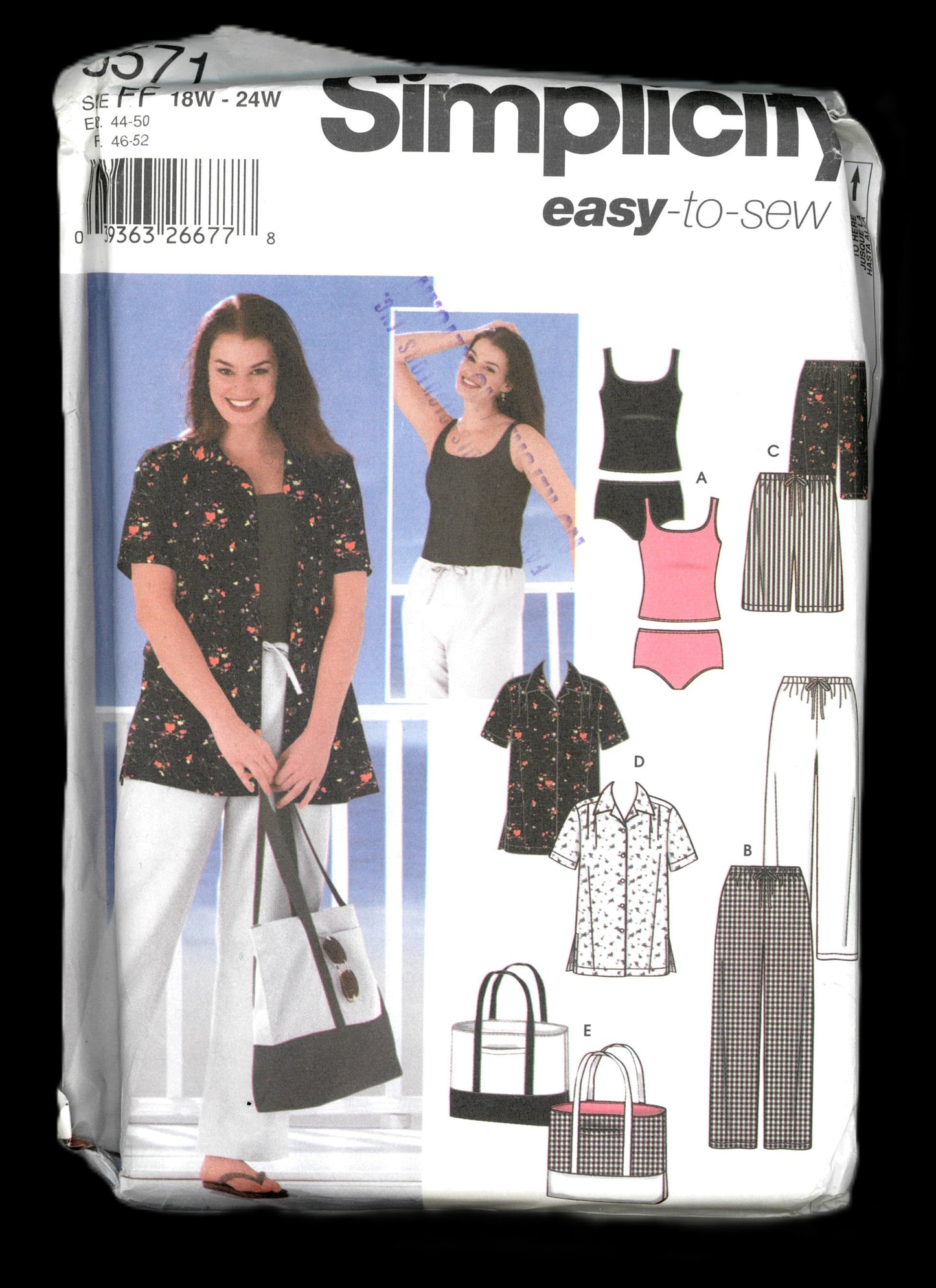 Simplicity 5571 Women's Pants or Shorts, Shirt Bag and Knit Tankini Sewing Pattern UNCUT Size 18W -24W or Size 26w - 32w