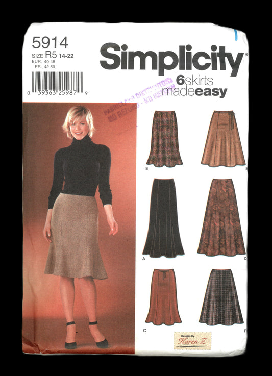 Simplicity 5914 Misses Skirts Each In Two Lengths Sewing Pattern - UNCUT -  Size 14 16 18 20 22