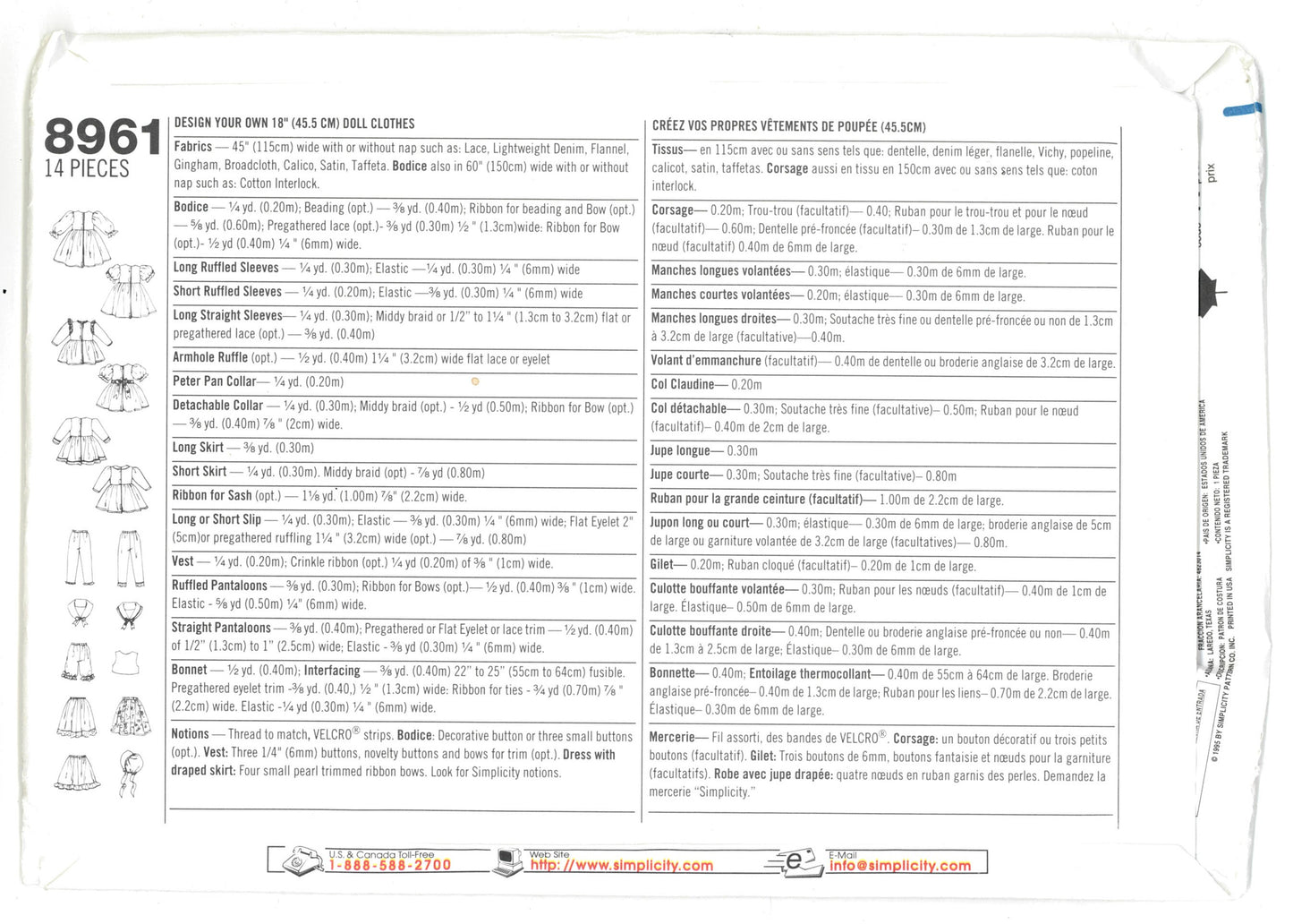 Simplicity 8961 Design Your Own 18" (45.5 cm) Doll Clothes Sewing Pattern - UNCUT