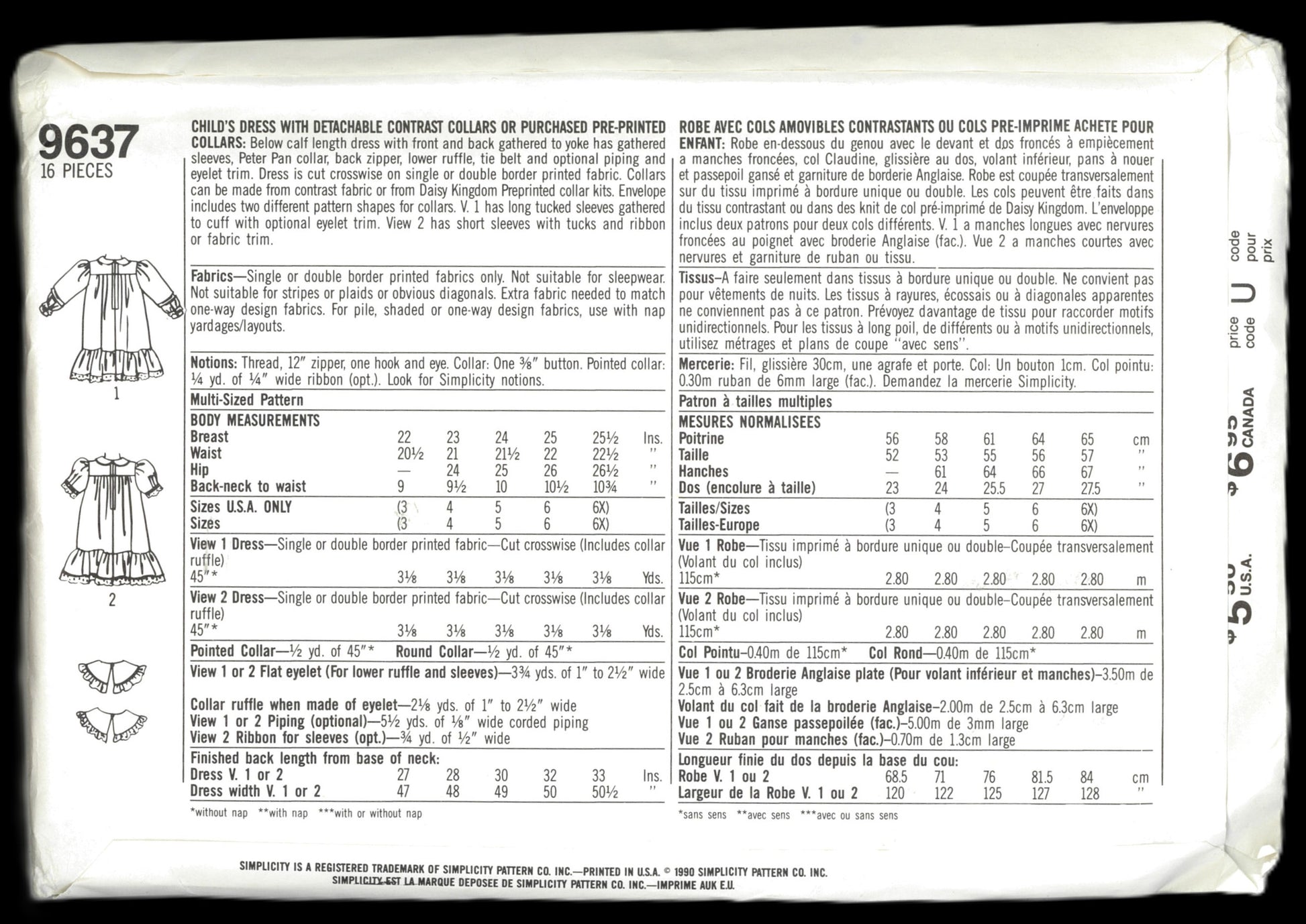 90s Daisy Kingdom Simplicity 8637 Dress Pattern  Cottage Core Style Dress for Girls